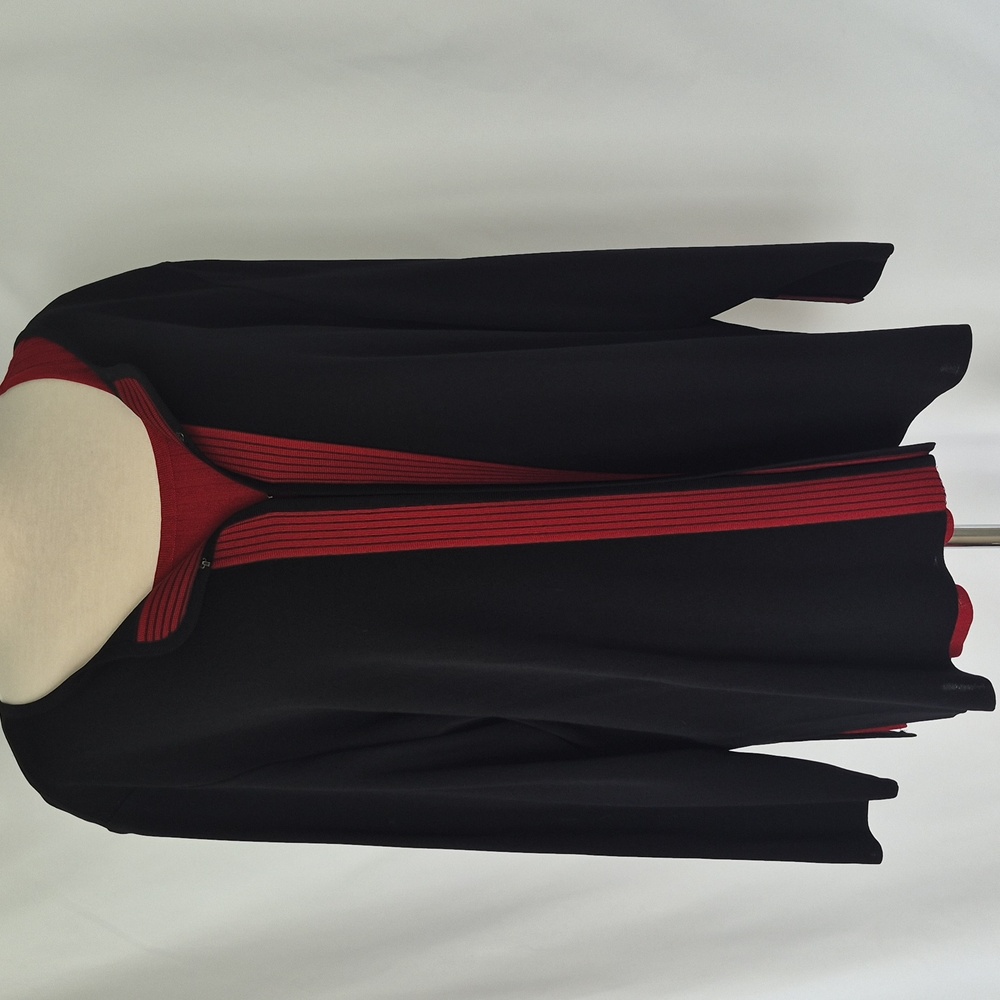 Misook Designer Knitwear Black and Red Open Front Cardigan Set 3X EUC